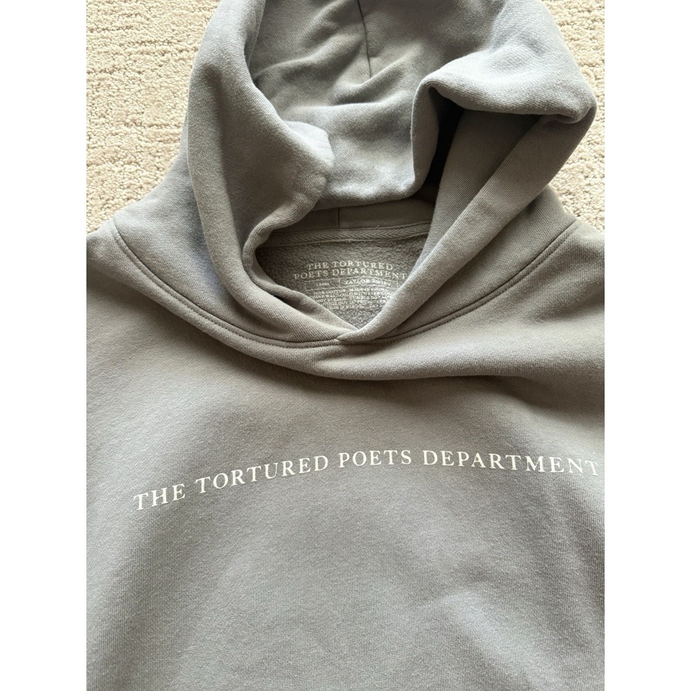 Taylor Swift Tortured Poets Department Hoodie Official Sz L Grey Pullover Eras - Picture 3 of 6